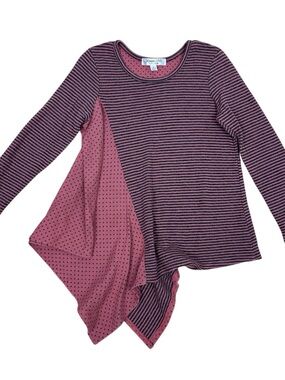 Joah Love Girls' Pink & Gray Striped Asymmetric Long Sleeve Top
